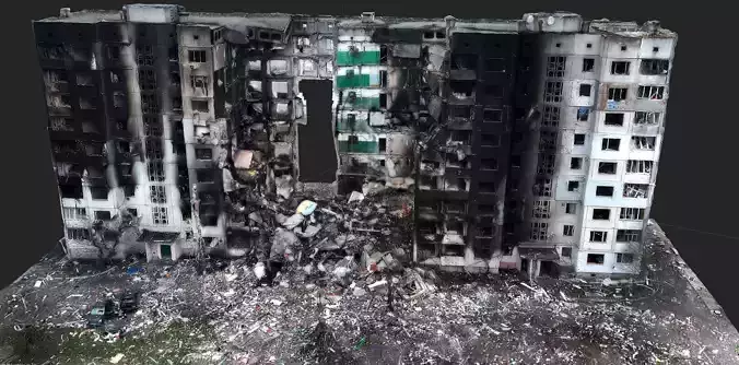 ukraine war house destroyed drone scan FREE Free low-poly 3D model