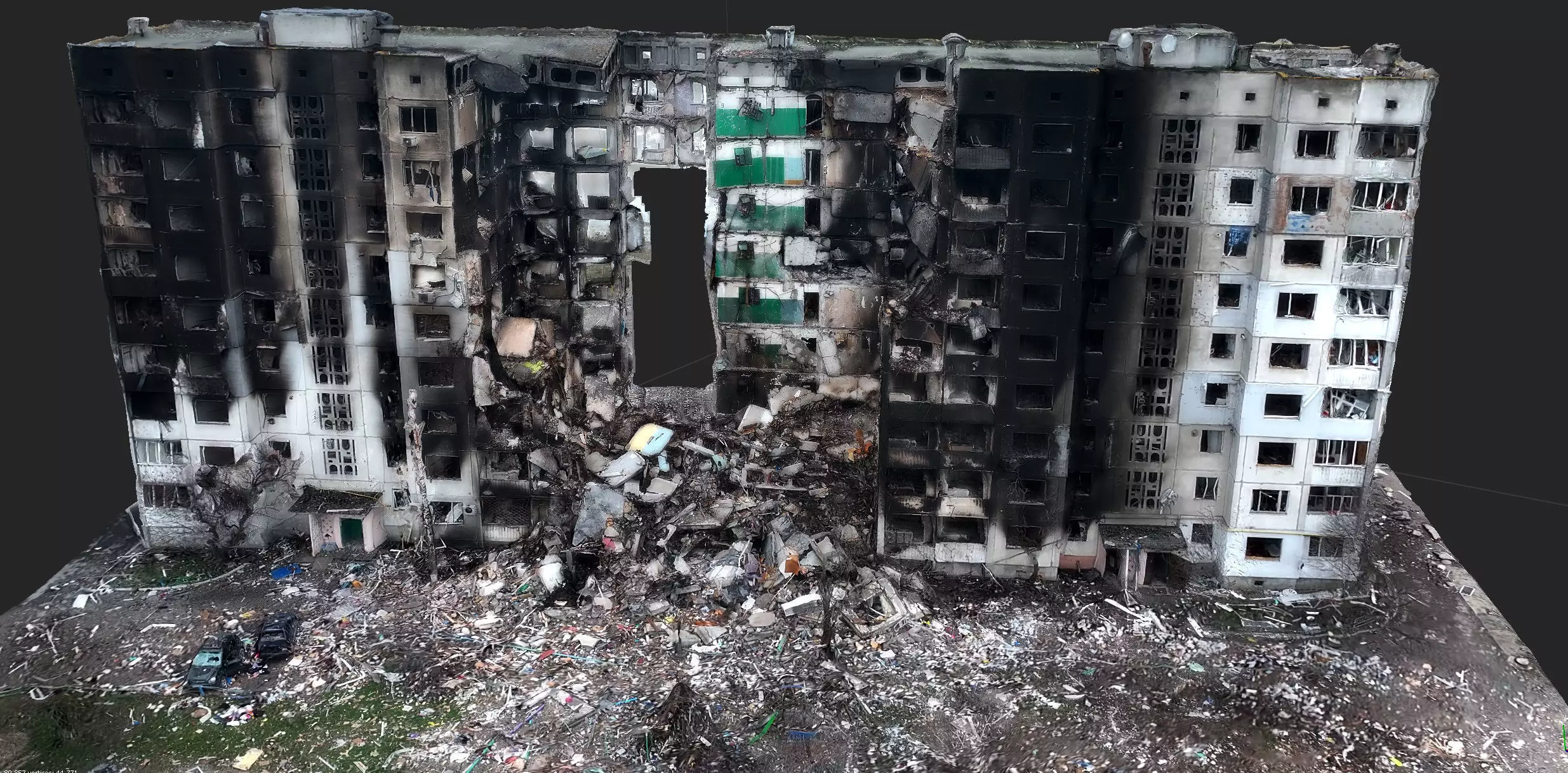 ukraine war house destroyed drone scan FREE Free low-poly 3D model