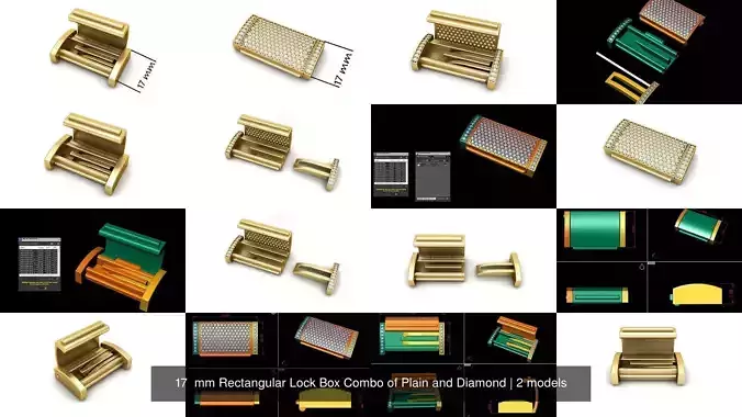 17  mm Rectangular Lock Box Combo of Plain and Diamond
