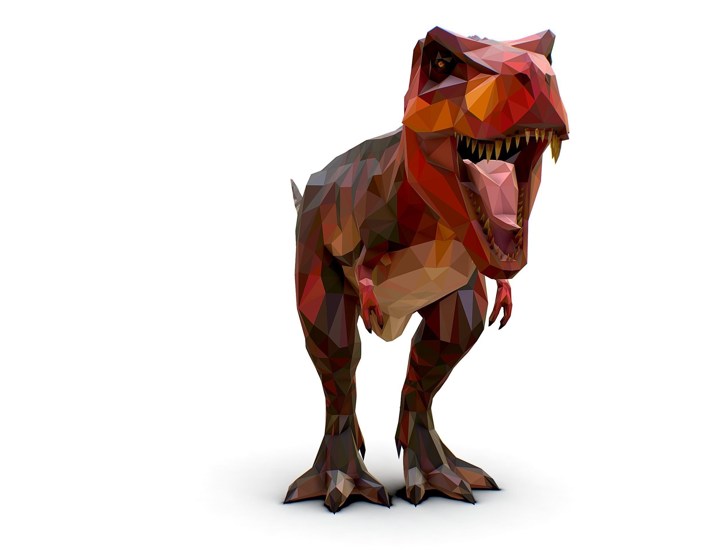 Dinosaur T-Rex Red Lowpoly Art Style Animal Low-poly 3D model_5