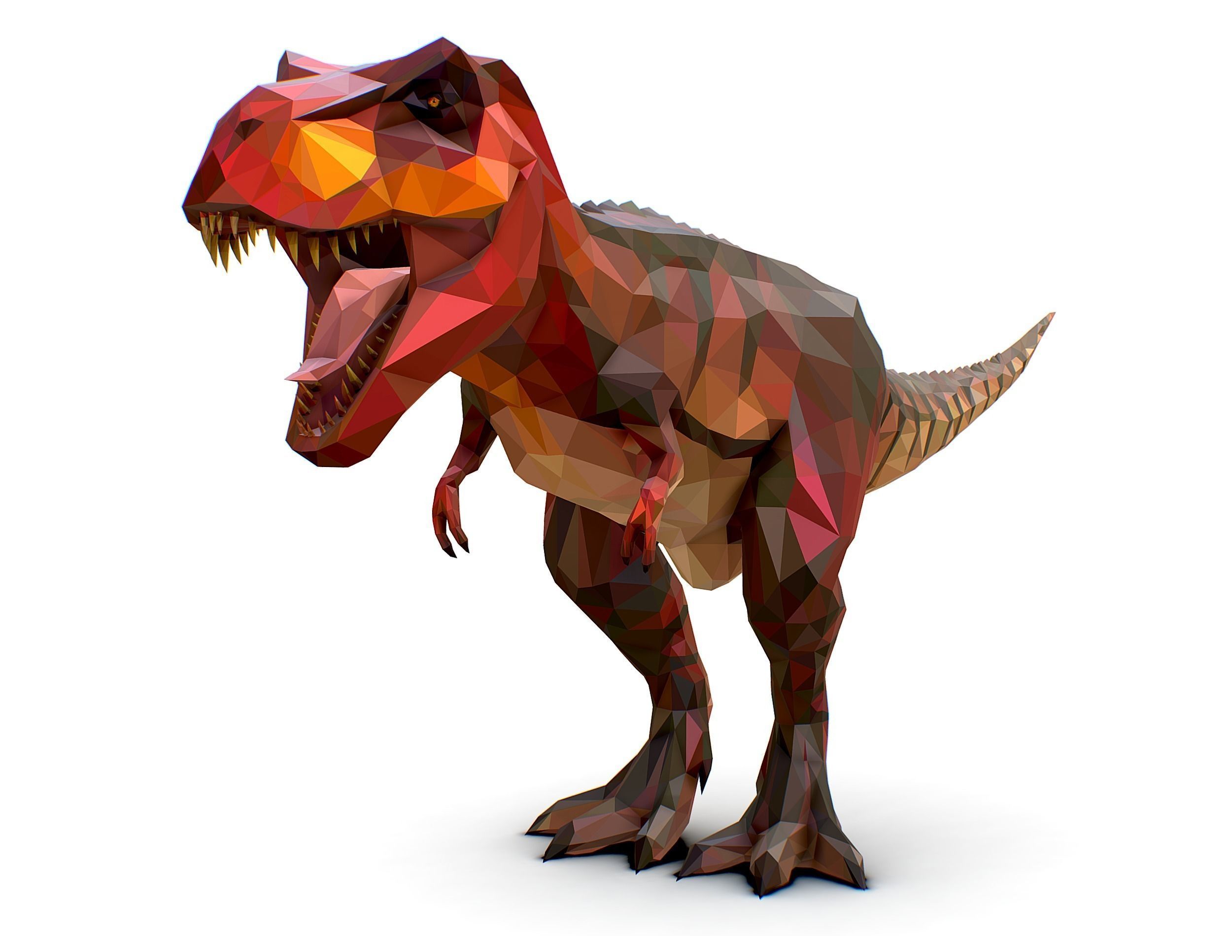 Dinosaur T-Rex Red Lowpoly Art Style Animal Low-poly 3D model_2