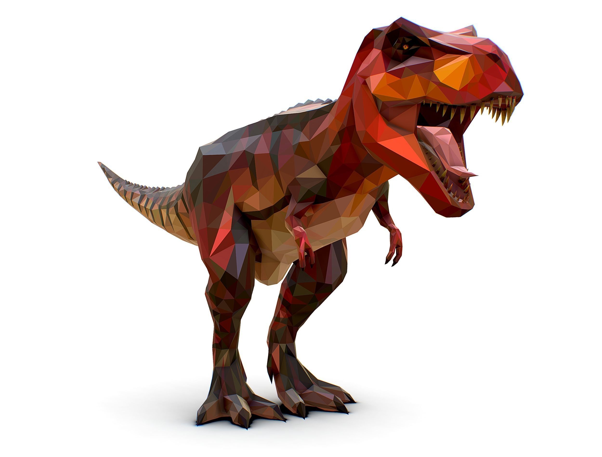 Dinosaur T-Rex Red Lowpoly Art Style Animal Low-poly 3D model_6