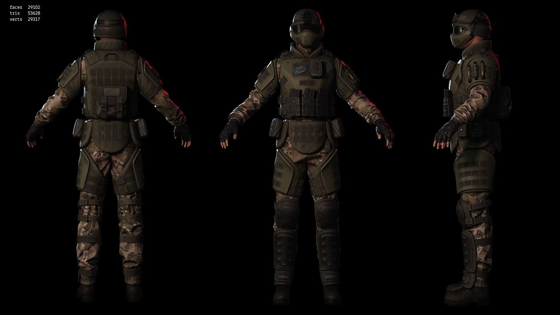 Rapid Fire Military Character - Heavy Low-poly 3D model_17