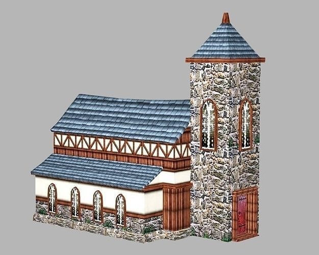 Beautiful Cathedral church 3D model Low-poly 3D model