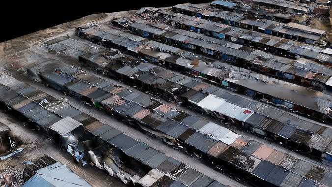 ukraine war suburbs garages roof patches dronescan FREE Free low-poly 3D model