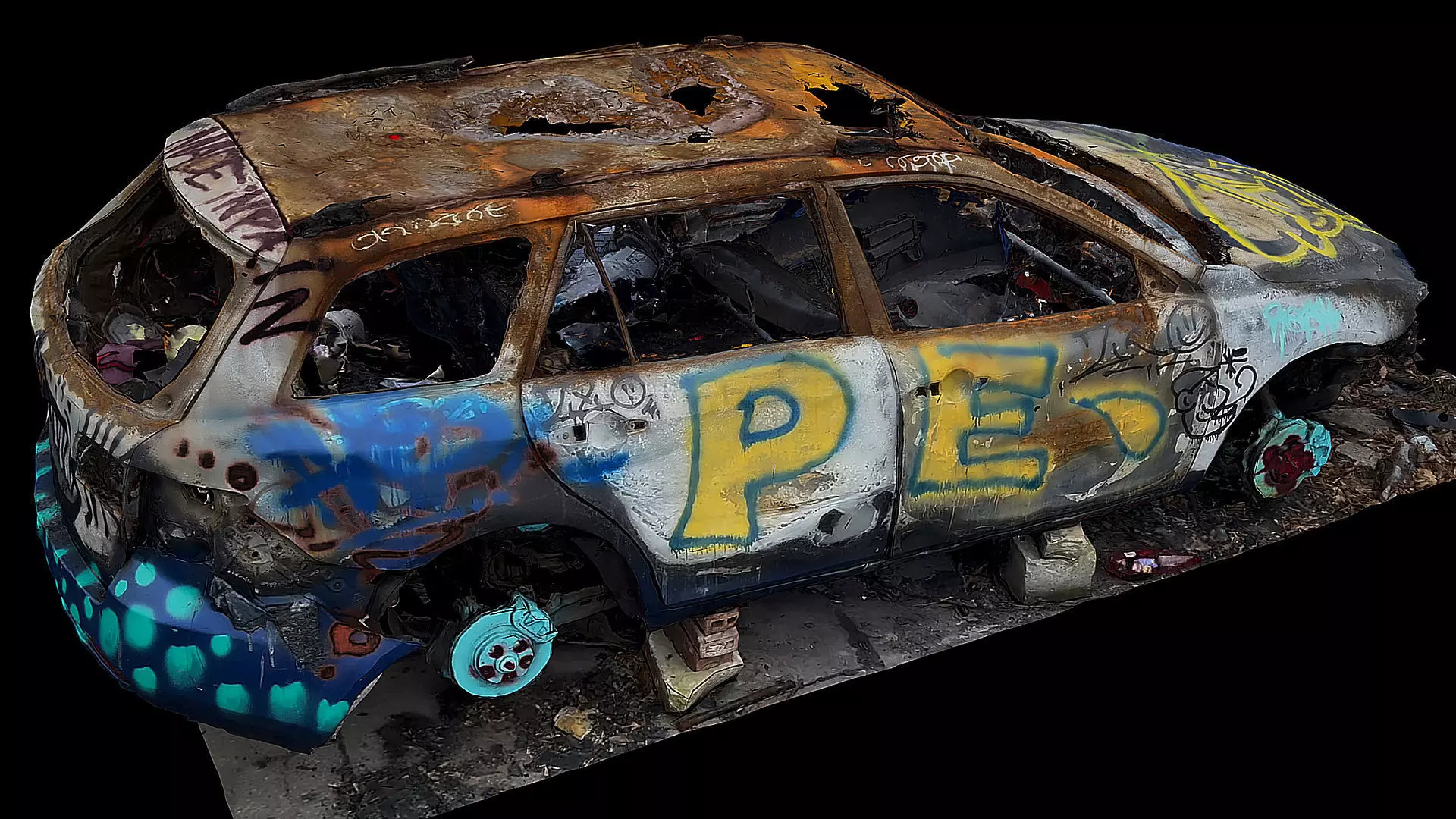 burned car abandoned wreck photogrammetry 3D model