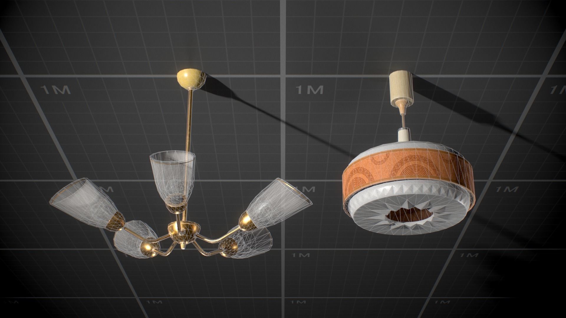 Soviet Ceiling Lamp - Chandelier Low-poly 3D model_5