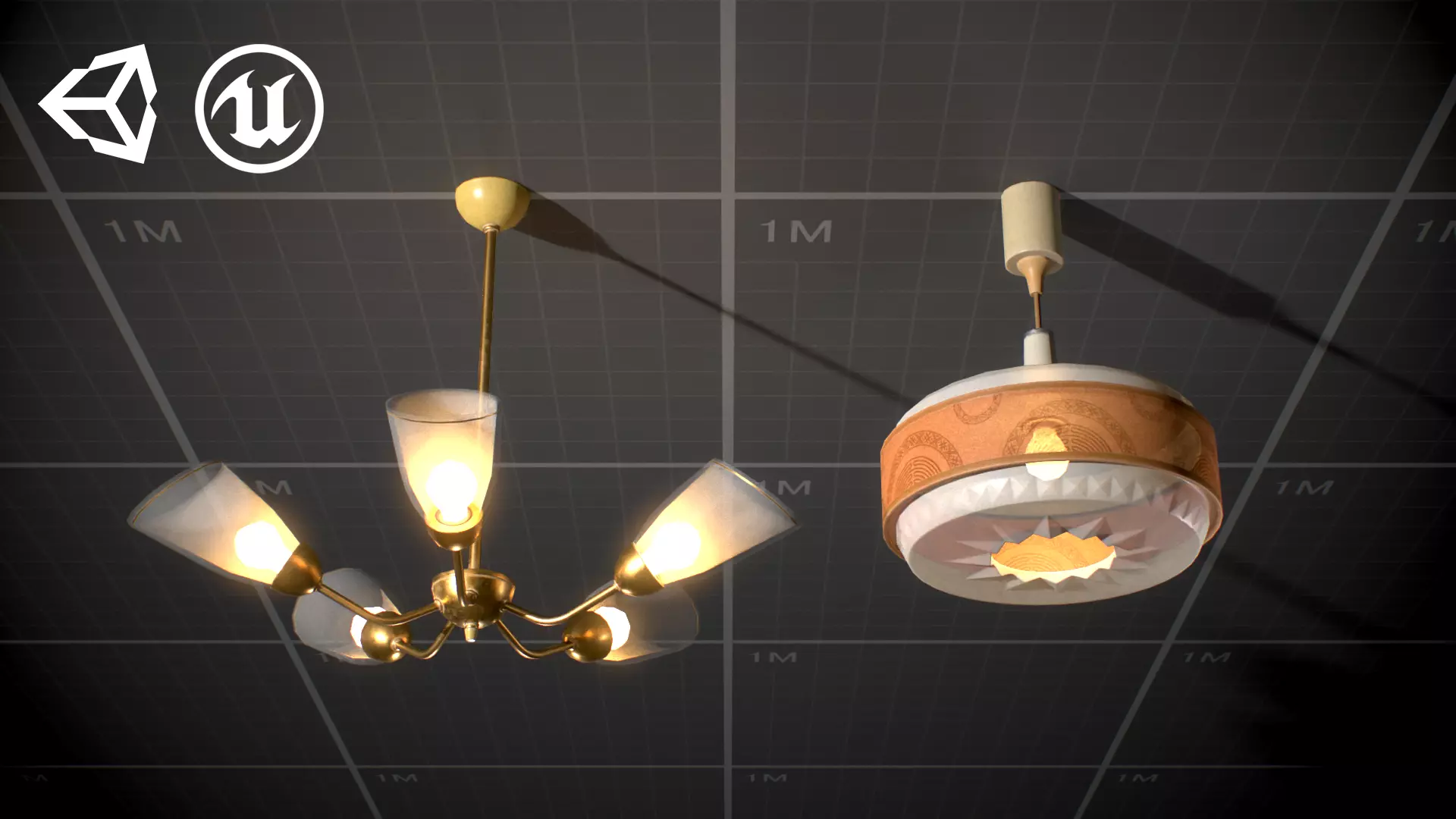 Soviet Ceiling Lamp - Chandelier Low-poly 3D model_0