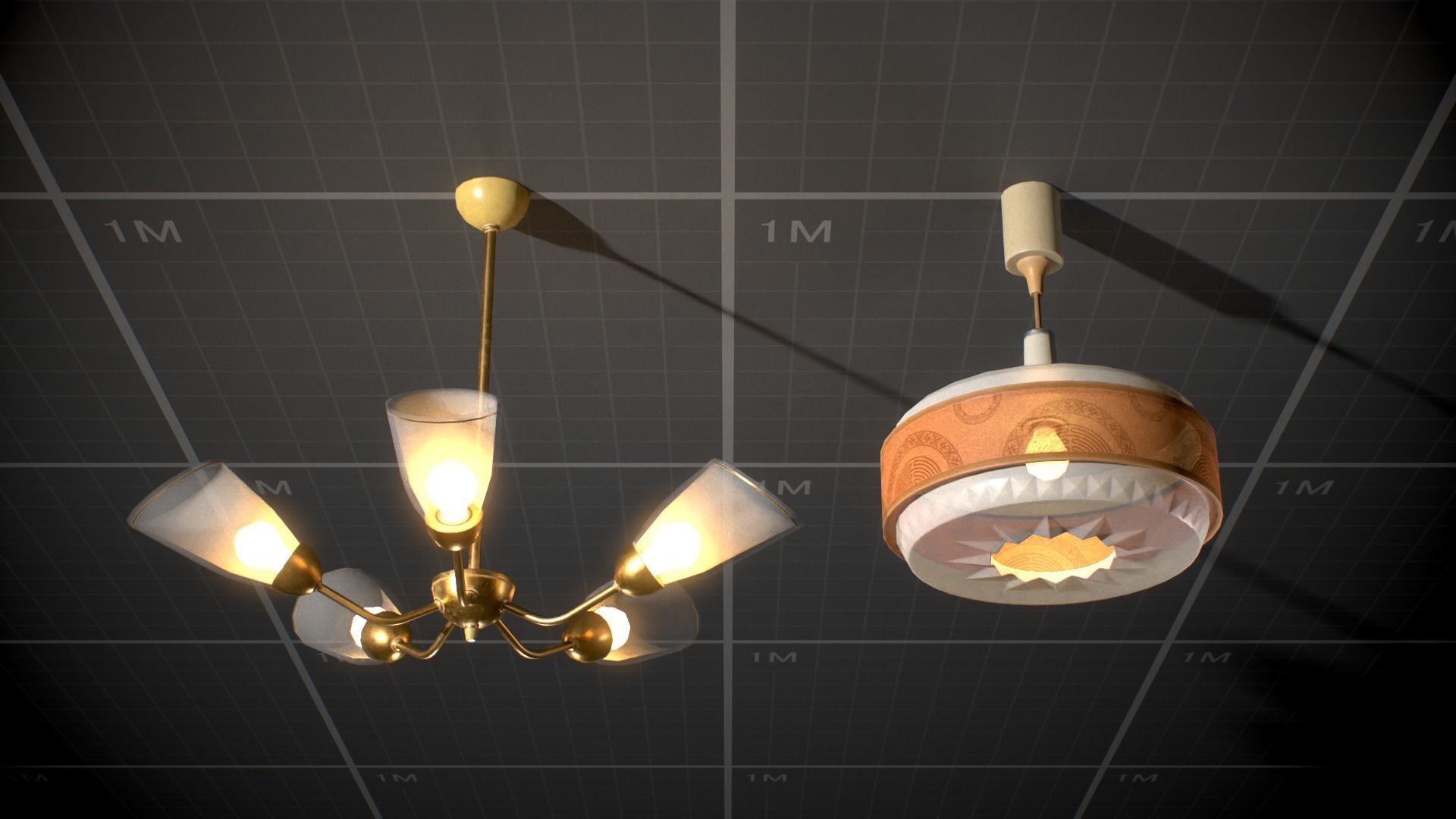 Soviet Ceiling Lamp - Chandelier Low-poly 3D model_1