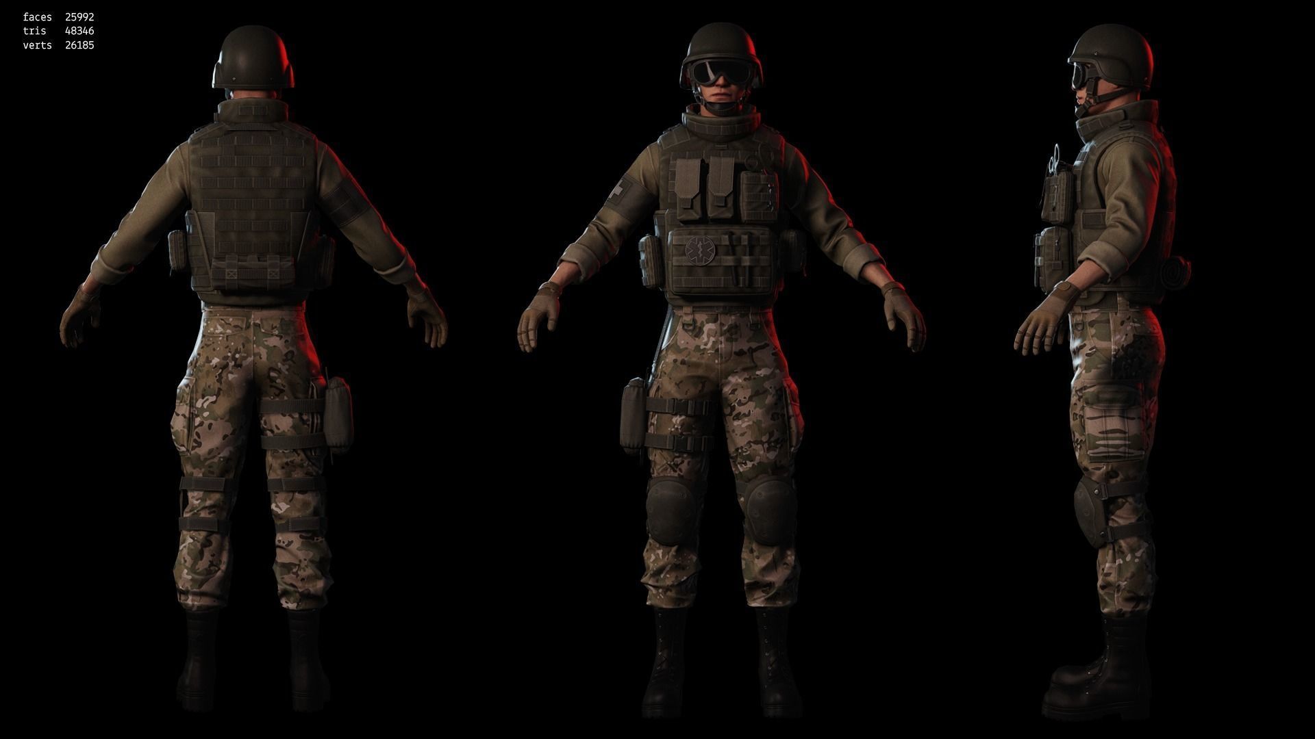 Rapid Fire Military Character - Medic Low-poly 3D model_17