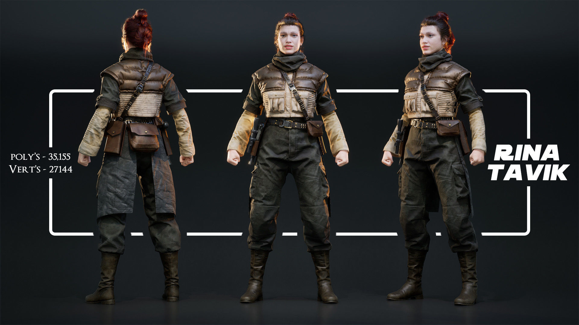 Rina Tavik Rigged Star Wars inspired Sci-Fi Character Low-poly 3D model_4
