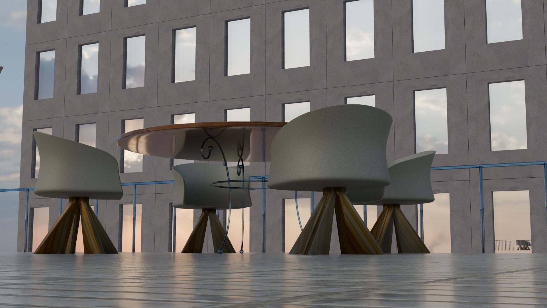 Dining Table with Chairs for Hotel and Academy 3D model_8