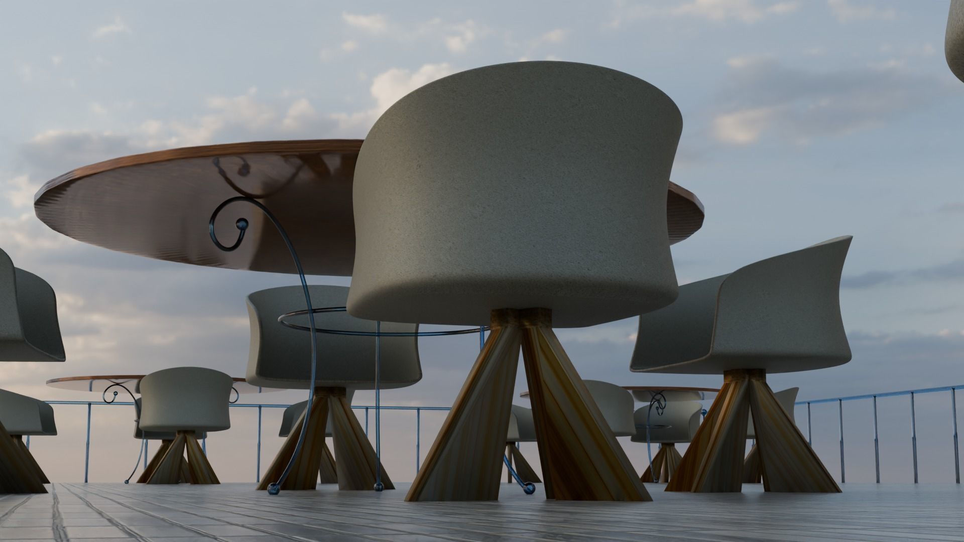Dining Table with Chairs for Hotel and Academy 3D model_4