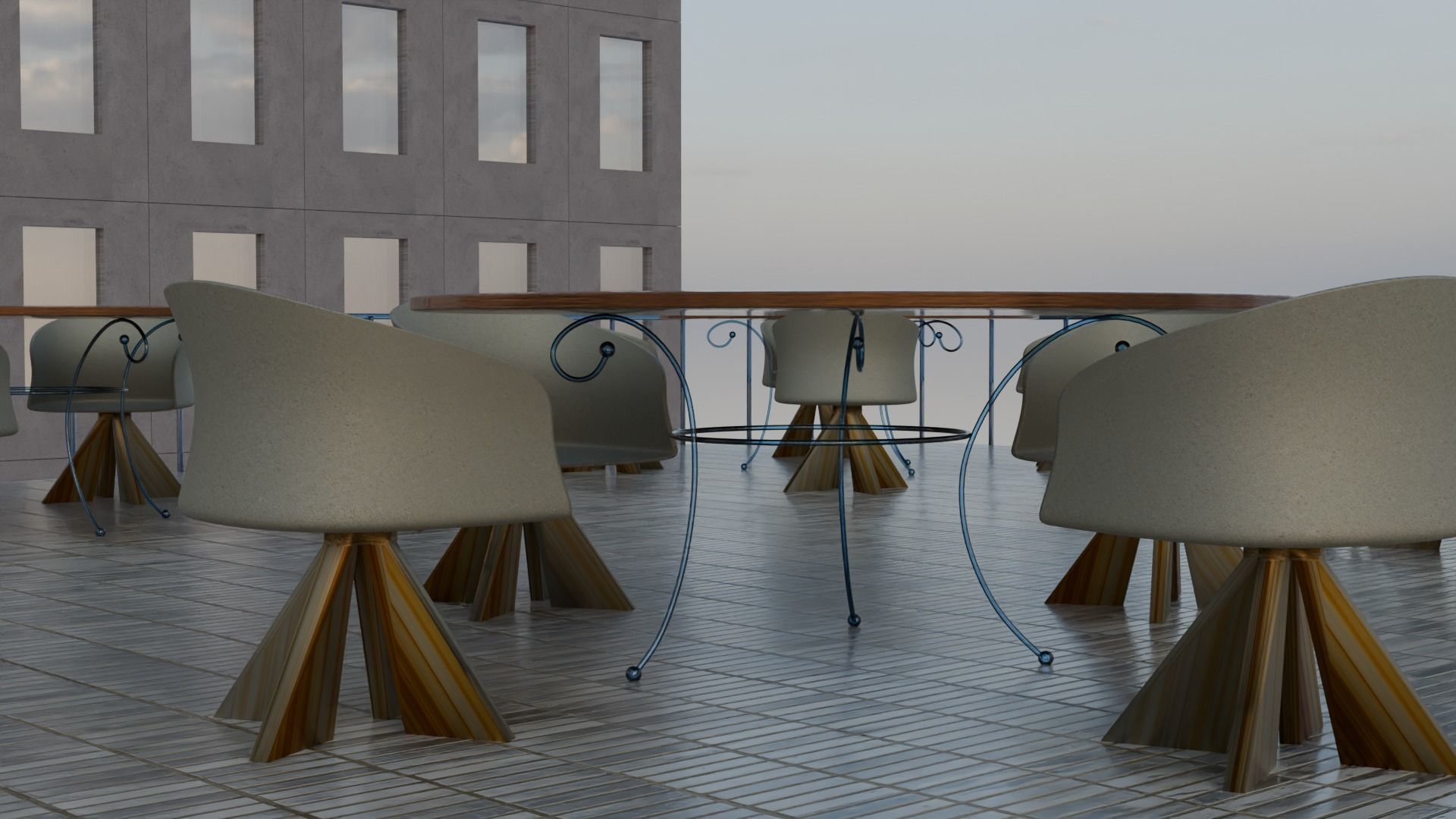 Dining Table with Chairs for Hotel and Academy 3D model_2