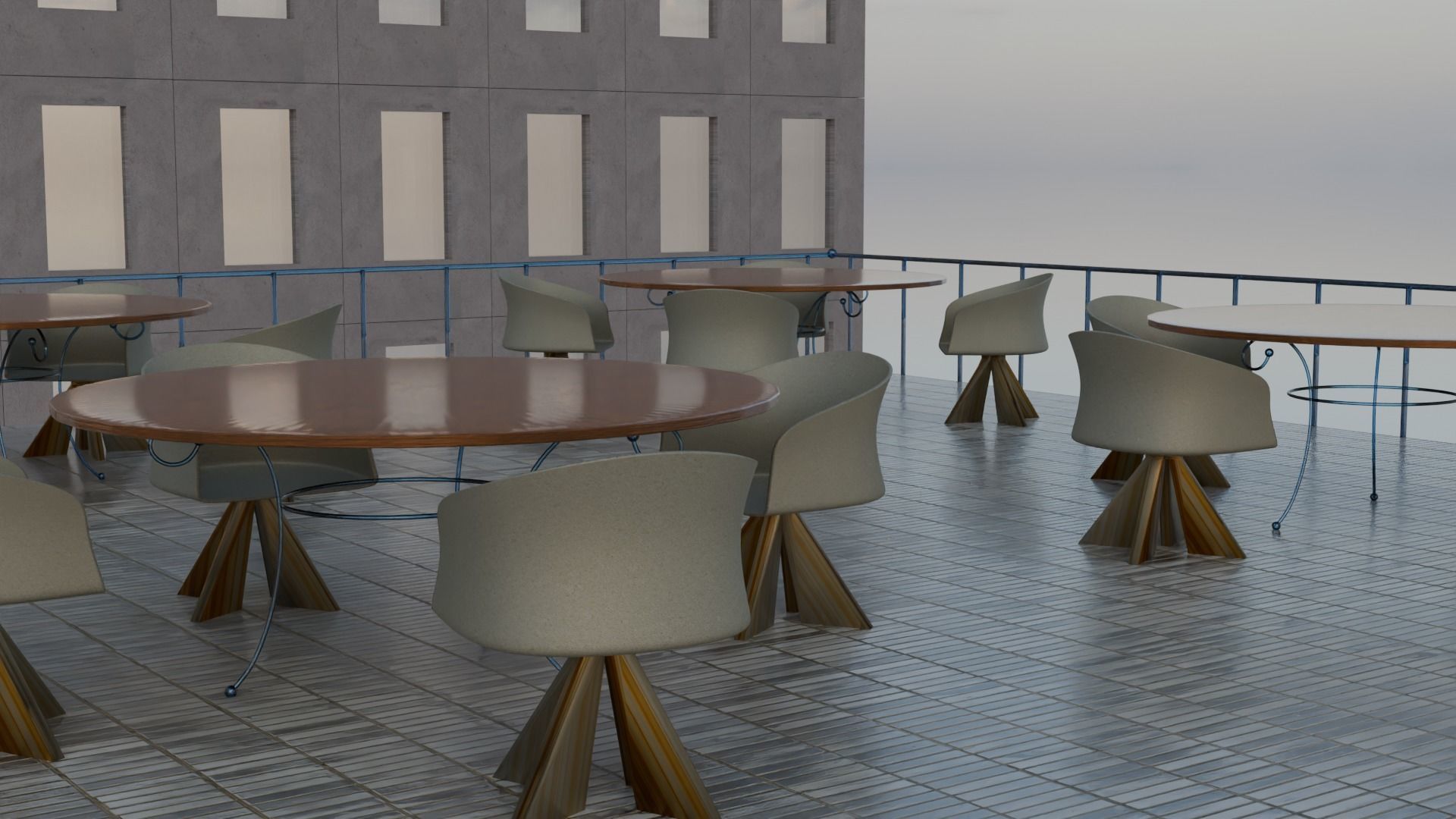 Dining Table with Chairs for Hotel and Academy 3D model_1