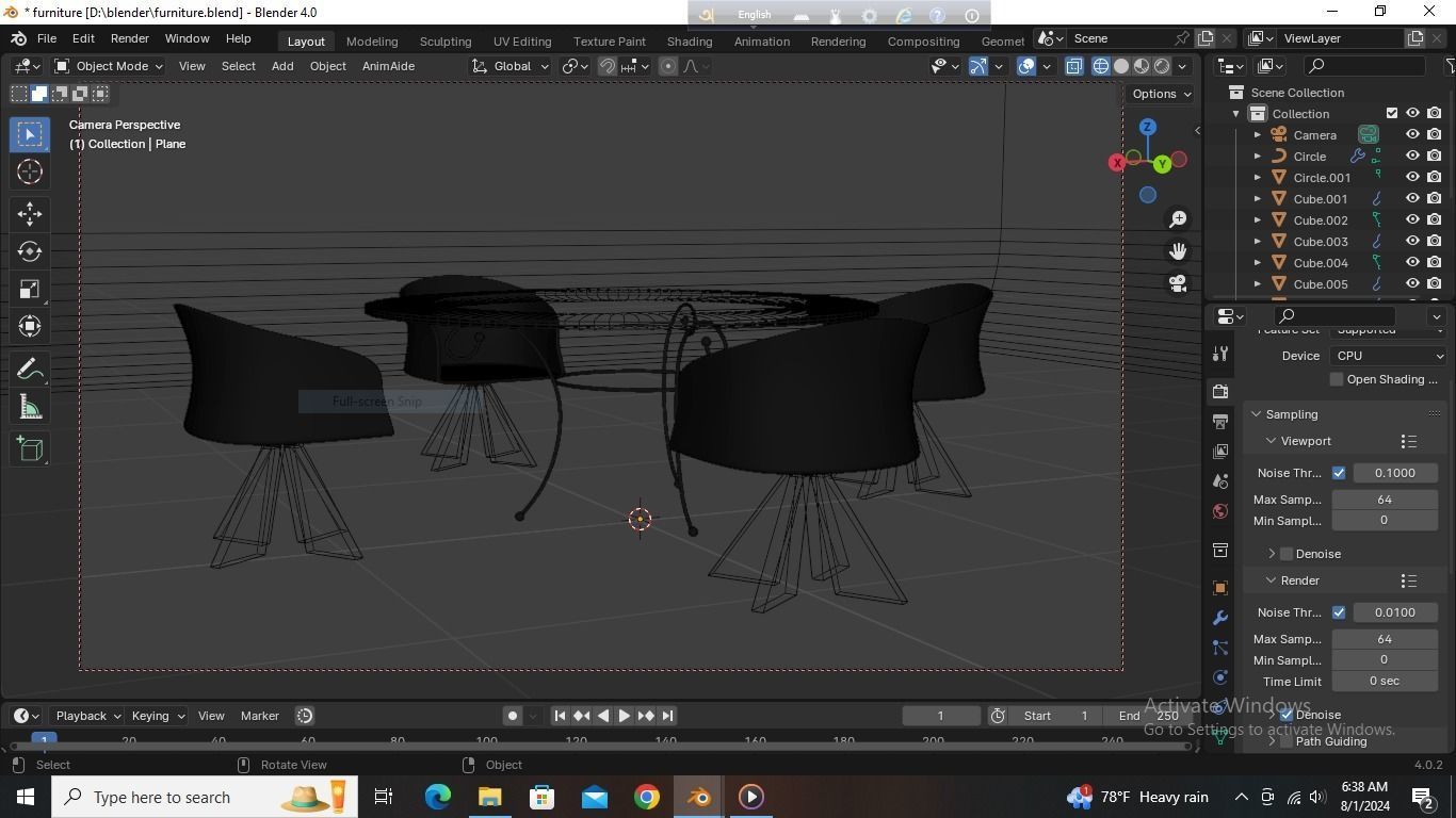 Dining Table with Chairs for Hotel and Academy 3D model_20