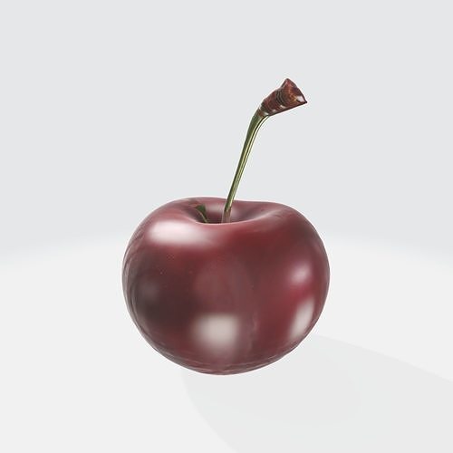 A large ripe red cherry with a green stem 3D model