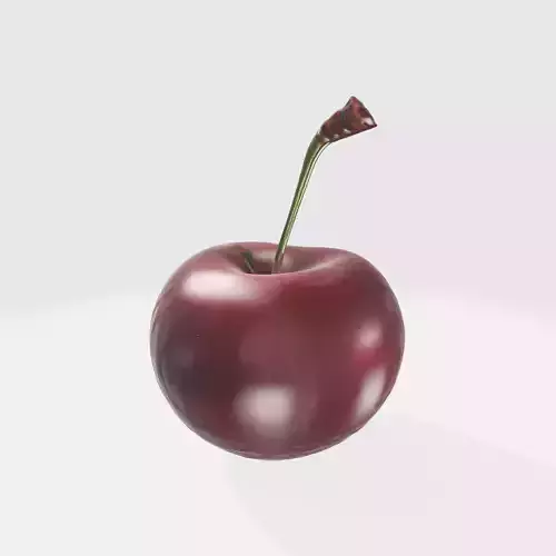 A large ripe red cherry with a green stem 3D model