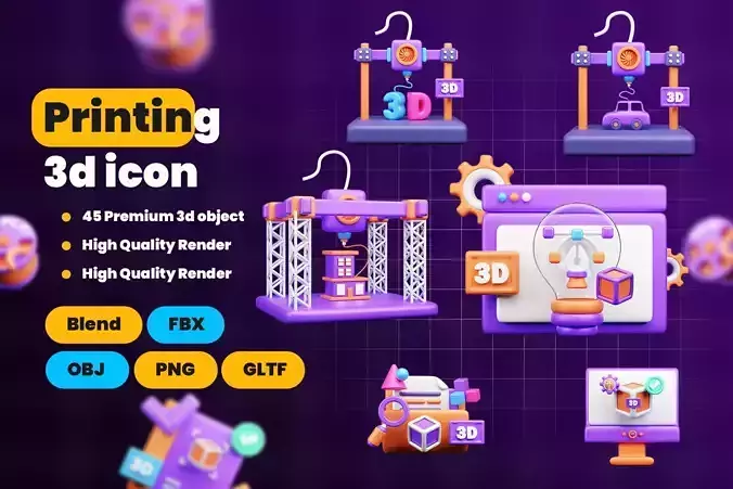 Printing 3d Illustration  Icon Pack