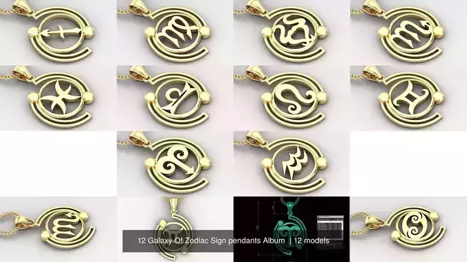 12 Galaxy Of Zodiac Sign pendants Album  3D Model Collection