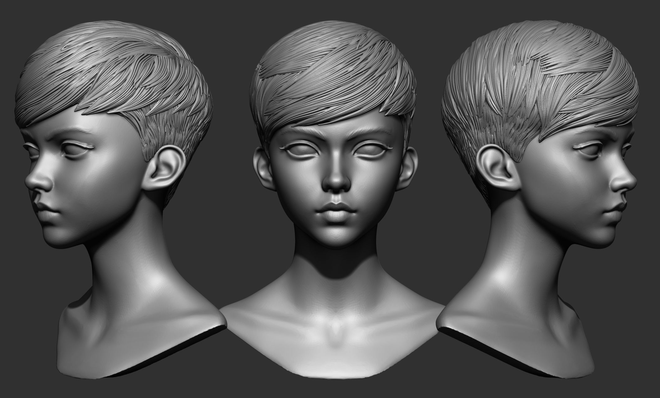 45 Female hair collection ZTL OBJ STL  3D model_26