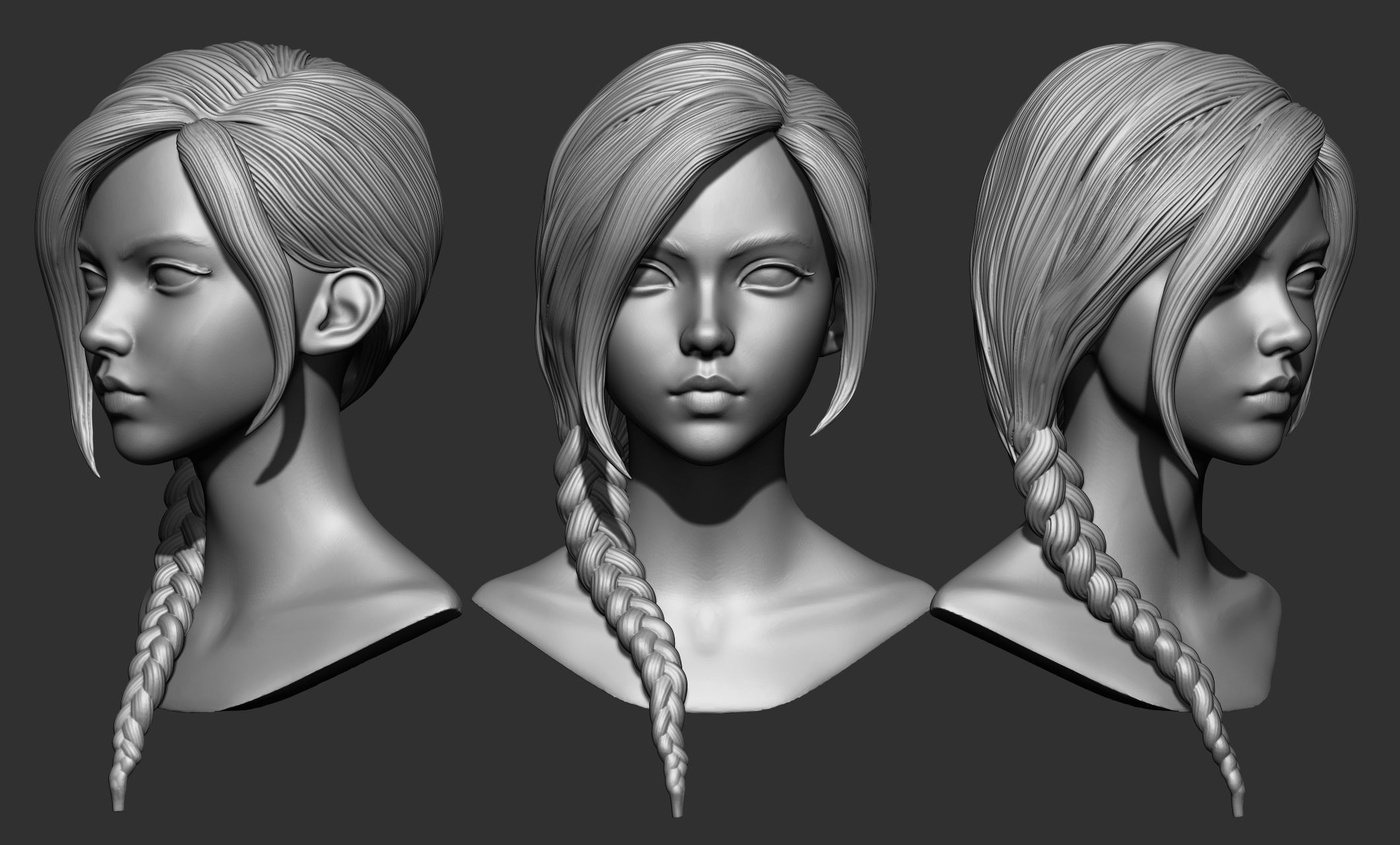 45 Female hair collection ZTL OBJ STL  3D model_16