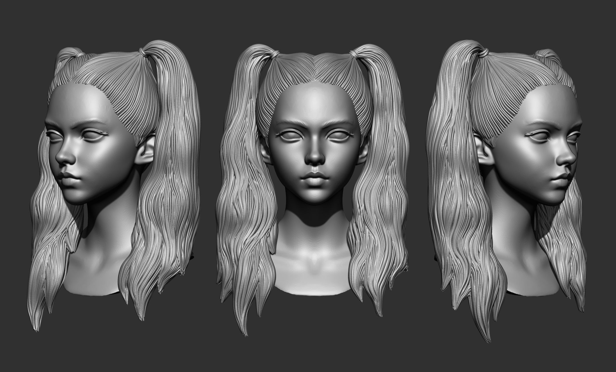 45 Female hair collection ZTL OBJ STL  3D model_32