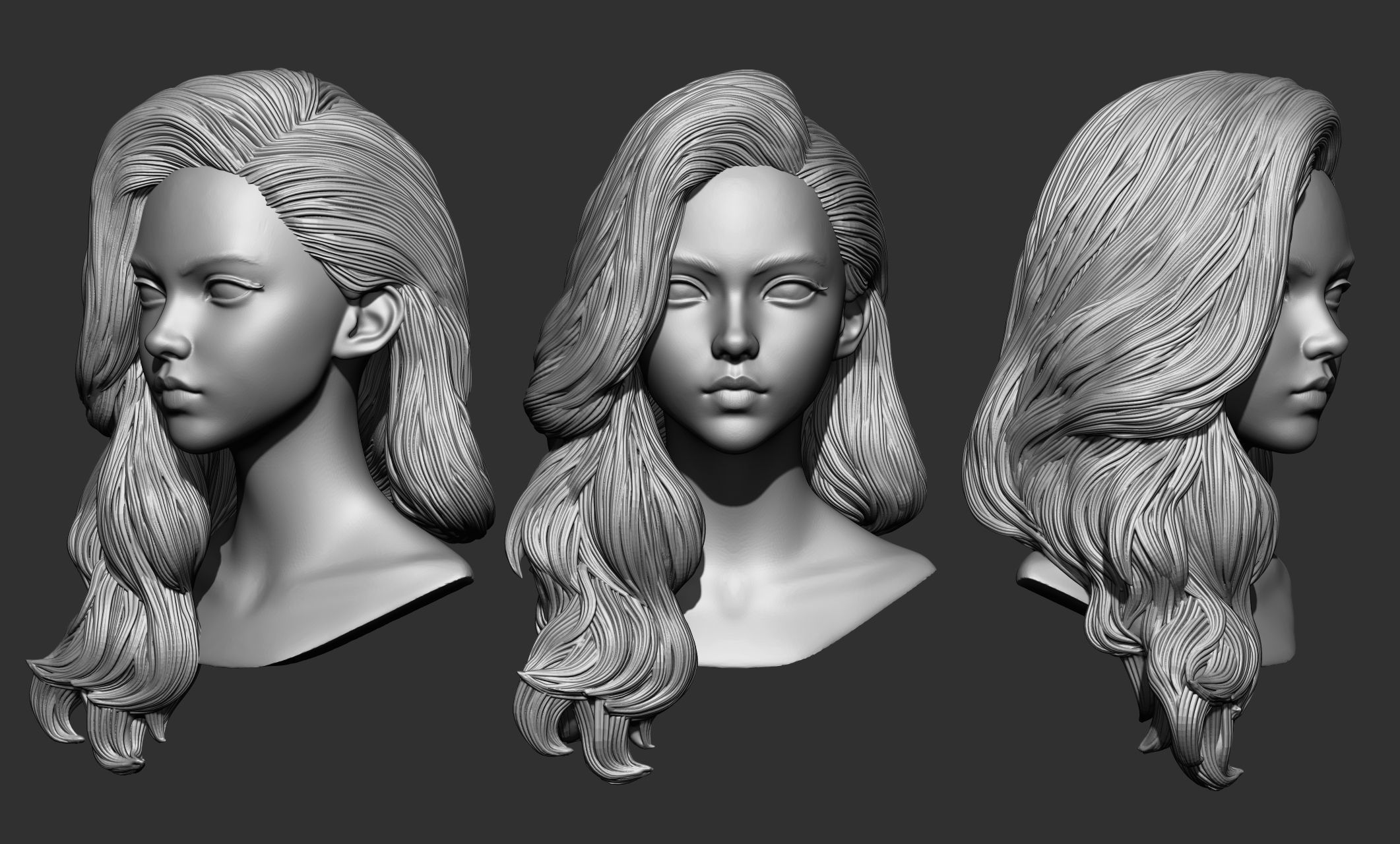 45 Female hair collection ZTL OBJ STL  3D model_19