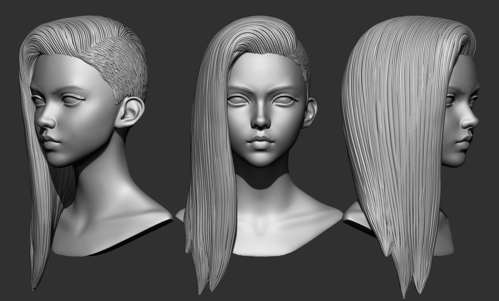 45 Female hair collection ZTL OBJ STL  3D model_33