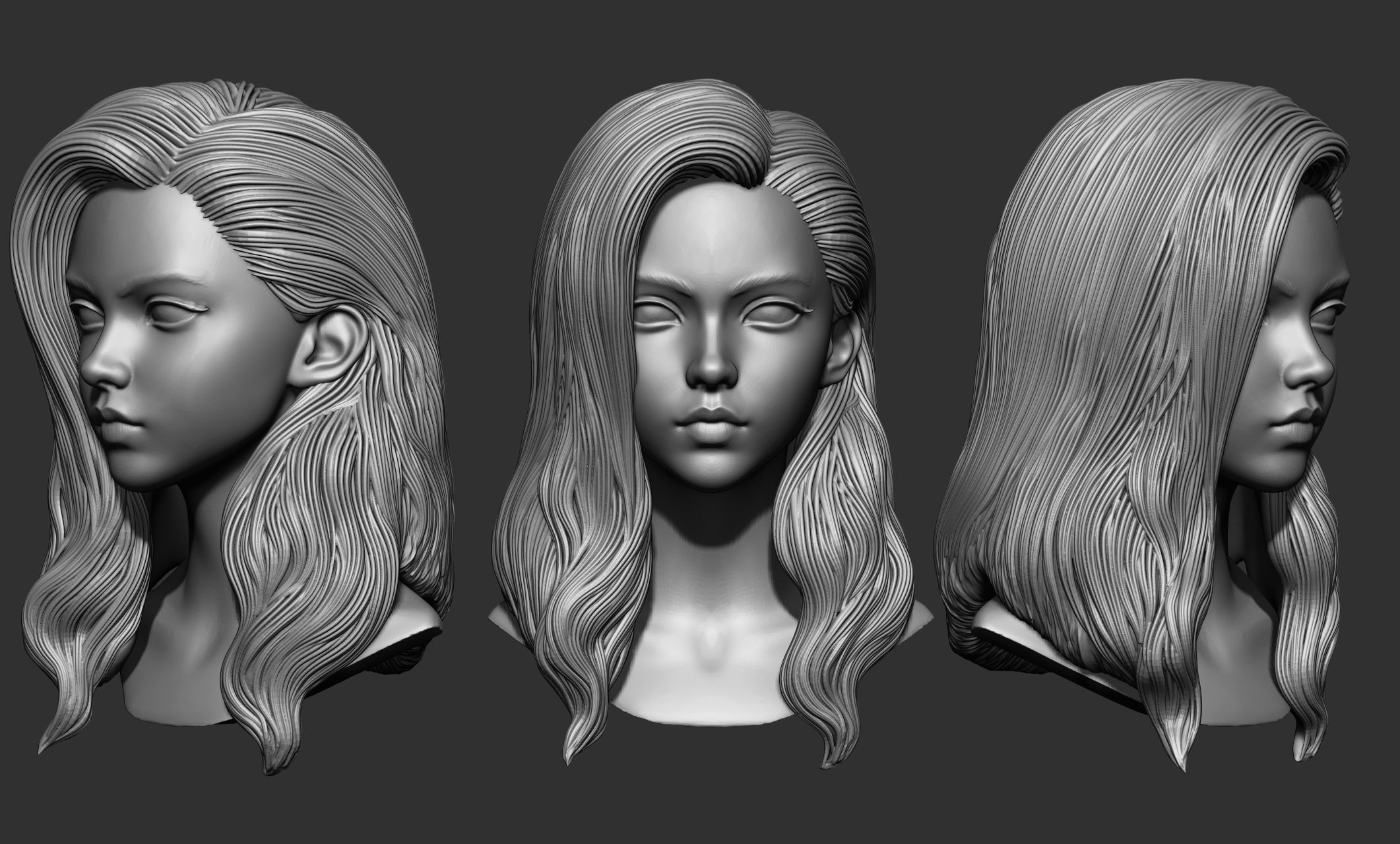 45 Female hair collection ZTL OBJ STL  3D model_13