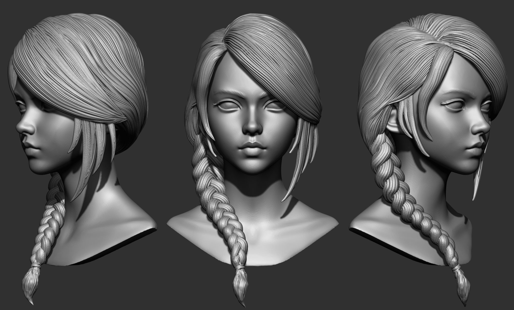 45 Female hair collection ZTL OBJ STL  3D model_10