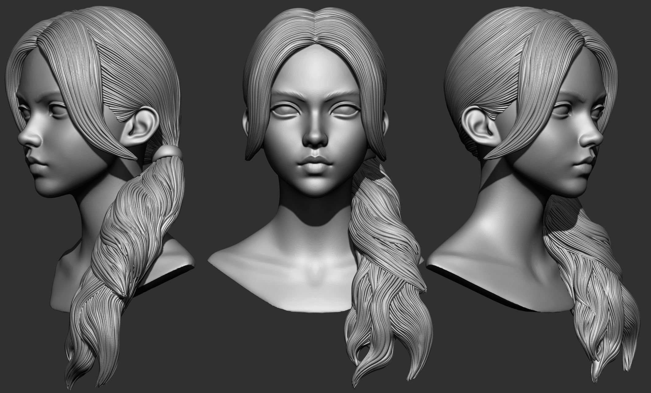 45 Female hair collection ZTL OBJ STL  3D model_7