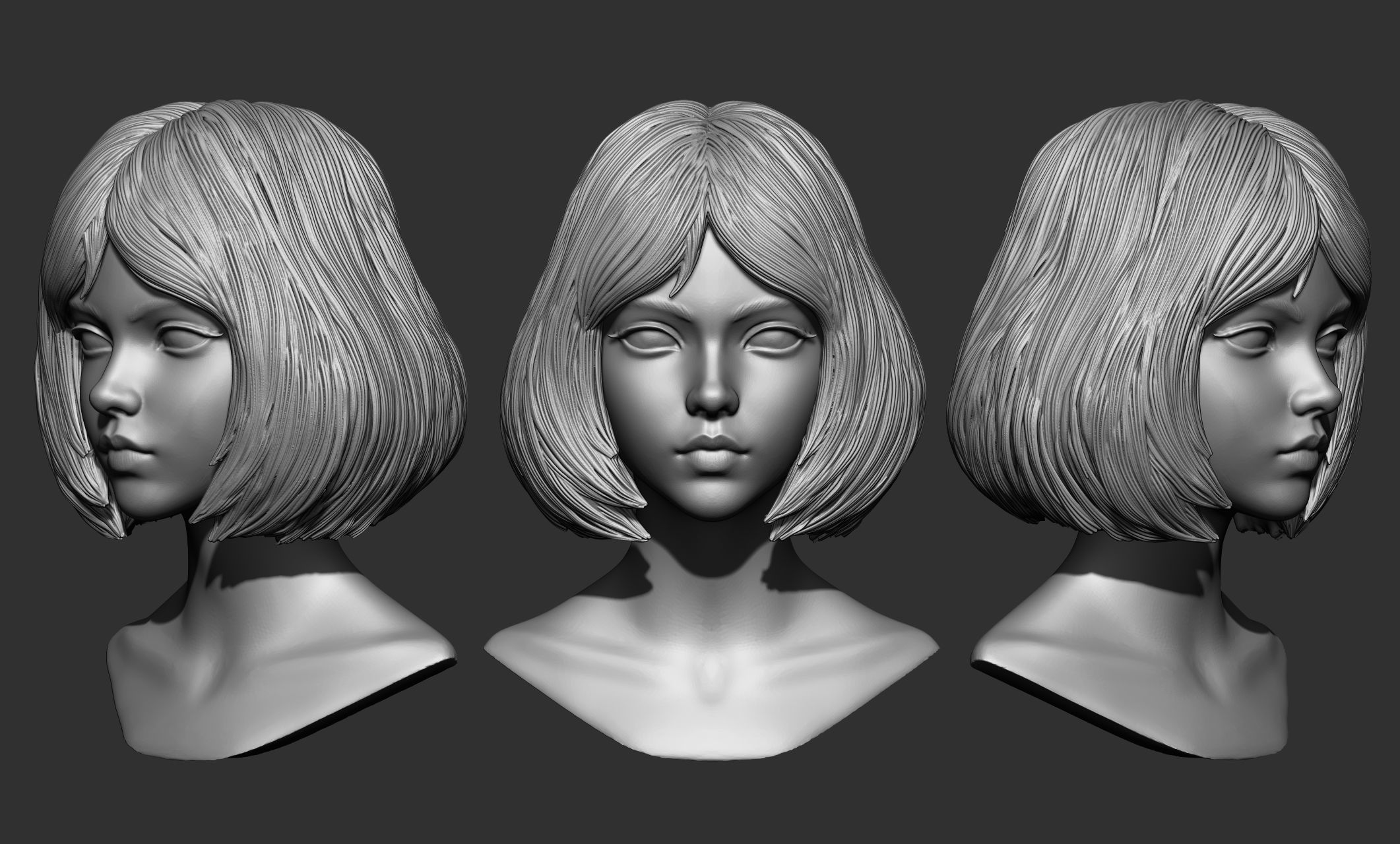 45 Female hair collection ZTL OBJ STL  3D model_22