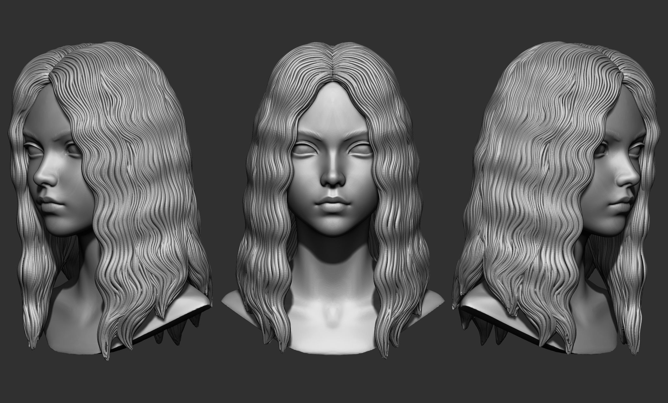 45 Female hair collection ZTL OBJ STL  3D model_38