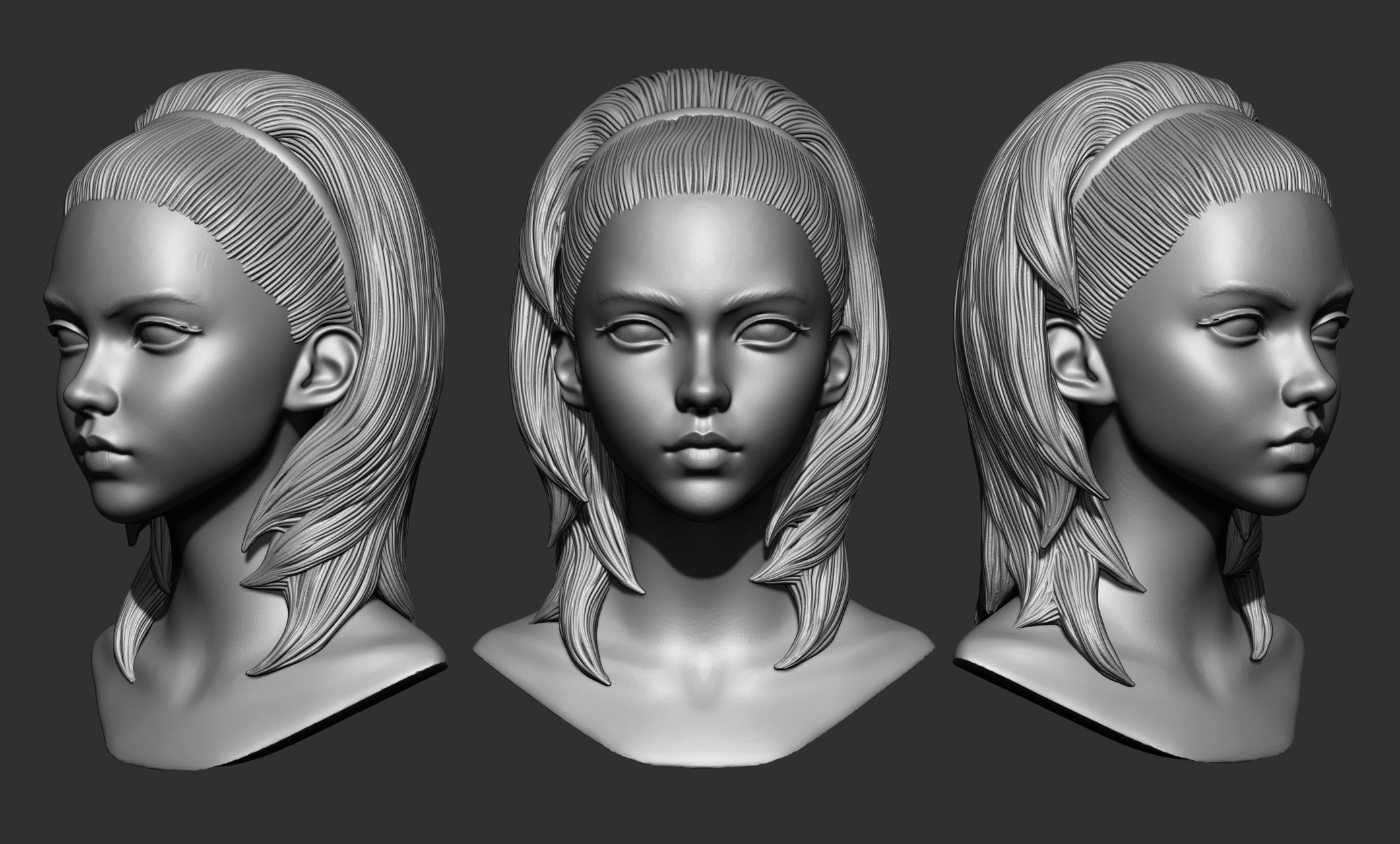 45 Female hair collection ZTL OBJ STL  3D model_12