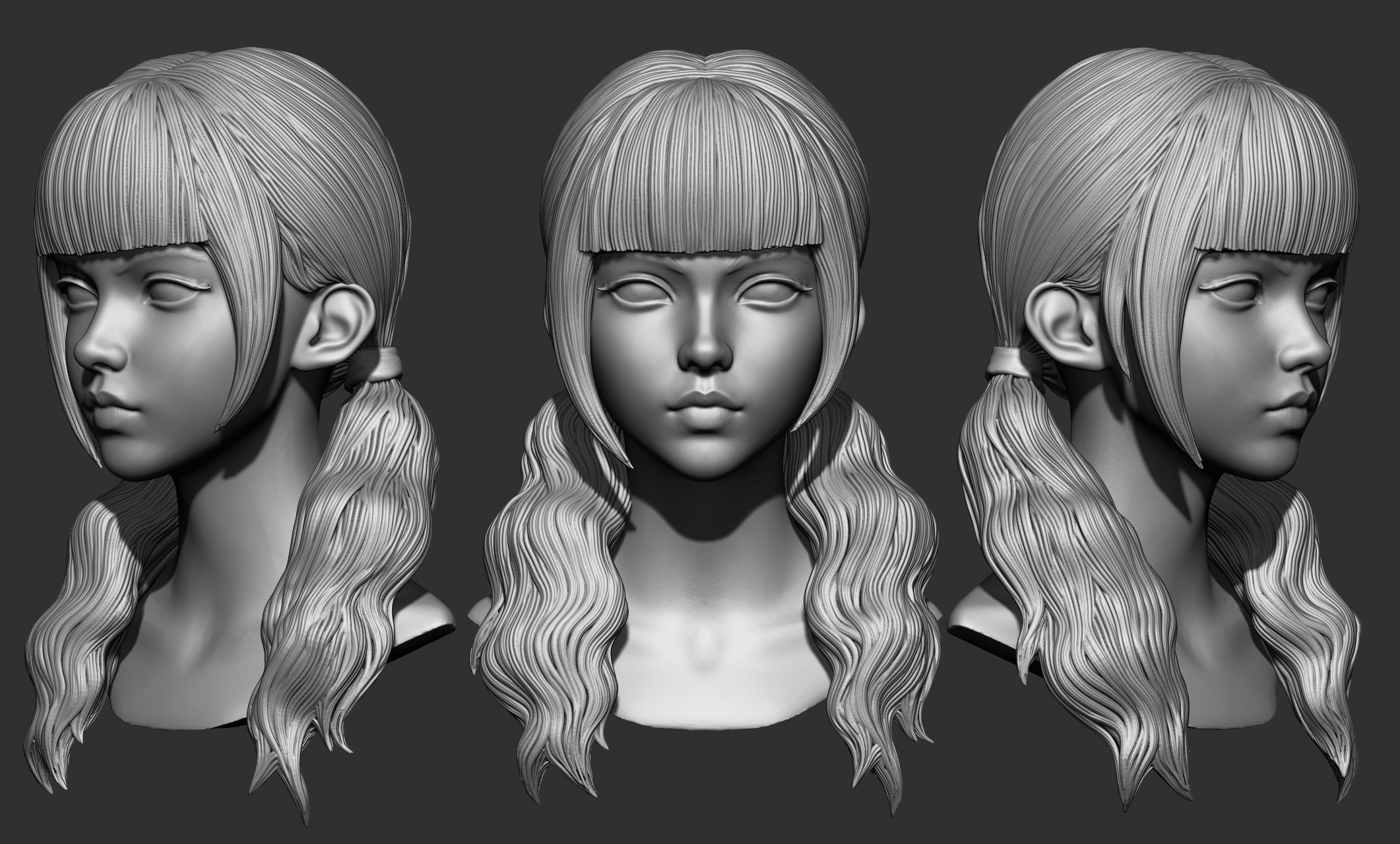 45 Female hair collection ZTL OBJ STL  3D model_30