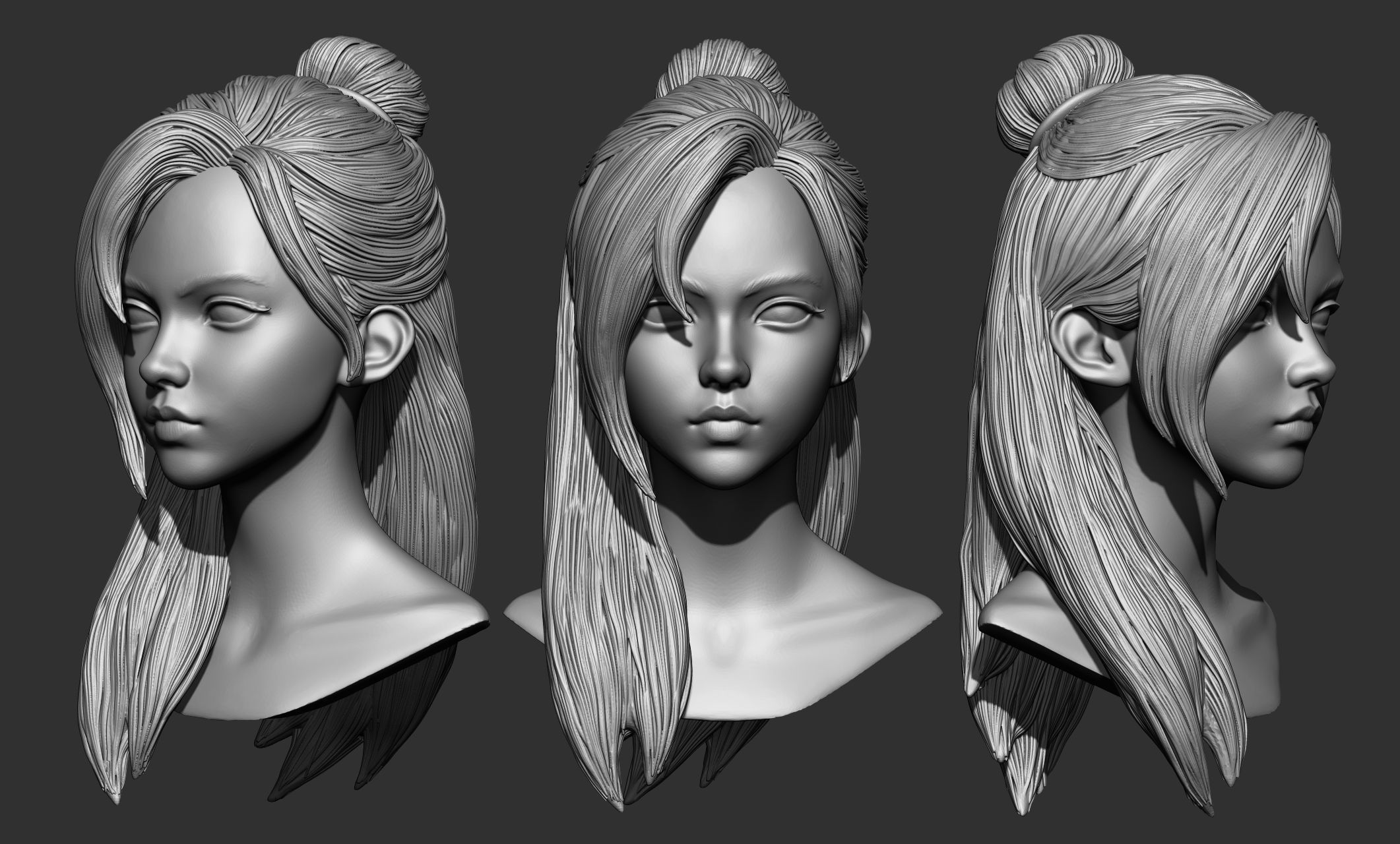 45 Female hair collection ZTL OBJ STL  3D model_18