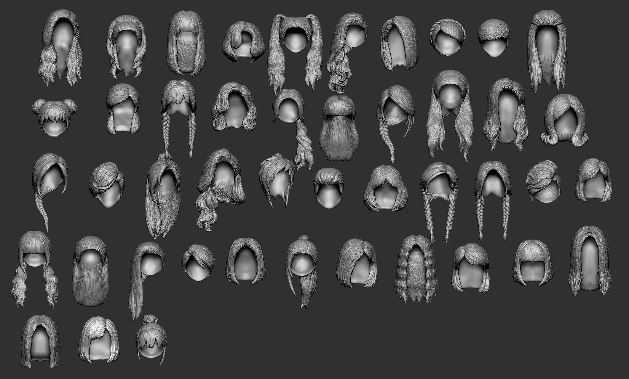 45 Female hair collection ZTL OBJ STL  3D model_48