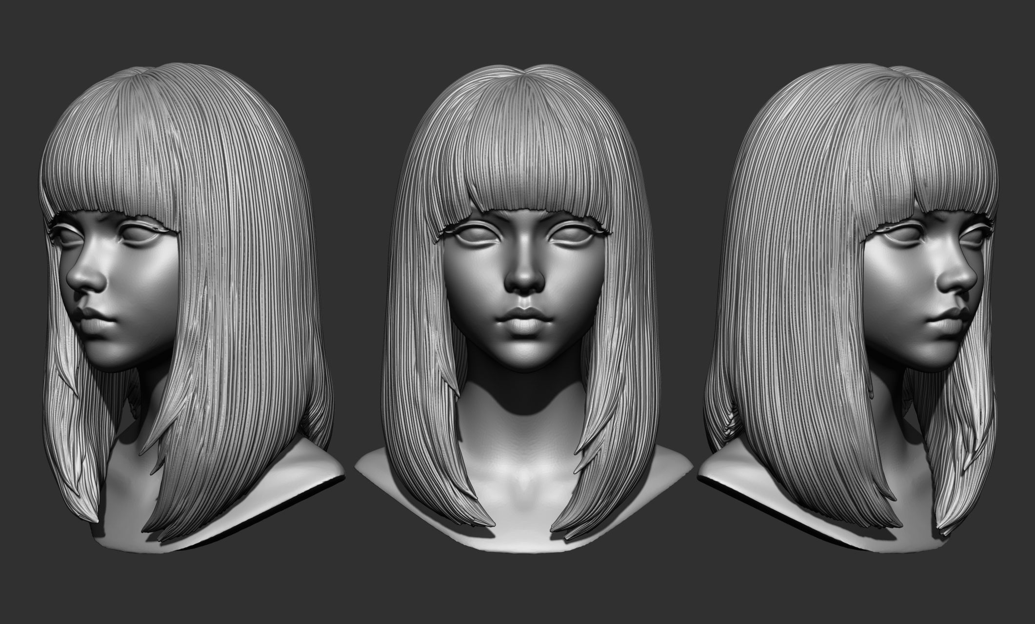 45 Female hair collection ZTL OBJ STL  3D model_24