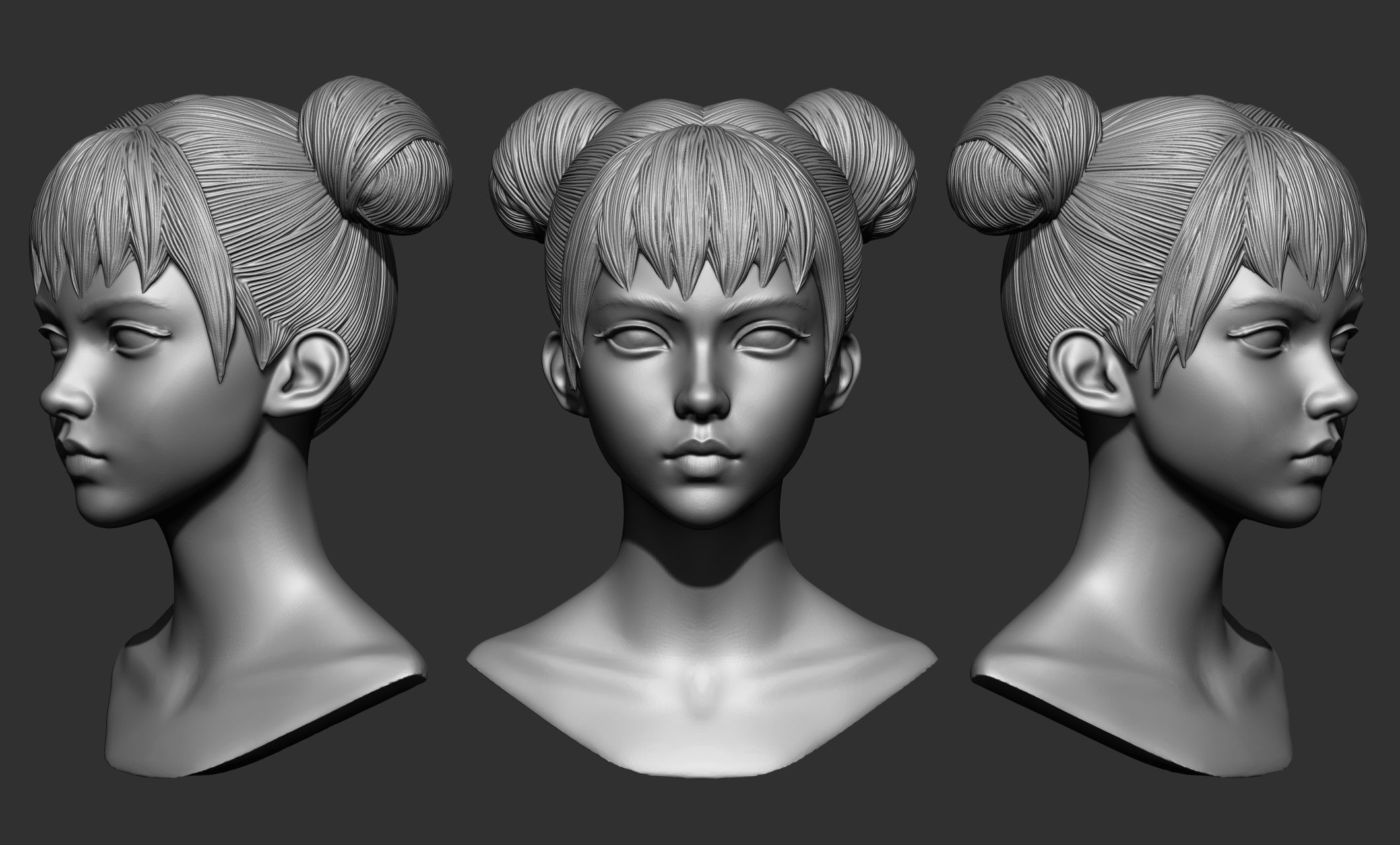 45 Female hair collection ZTL OBJ STL  3D model_3