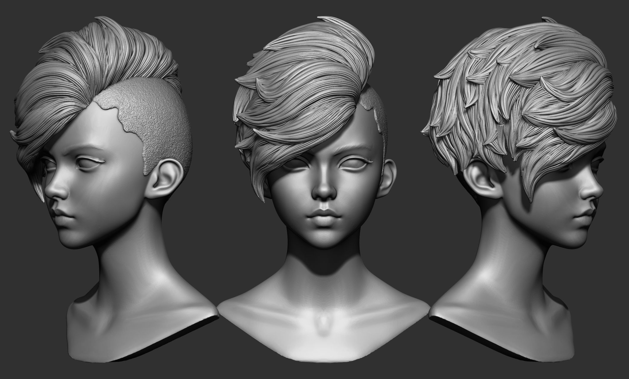 45 Female hair collection ZTL OBJ STL  3D model_27