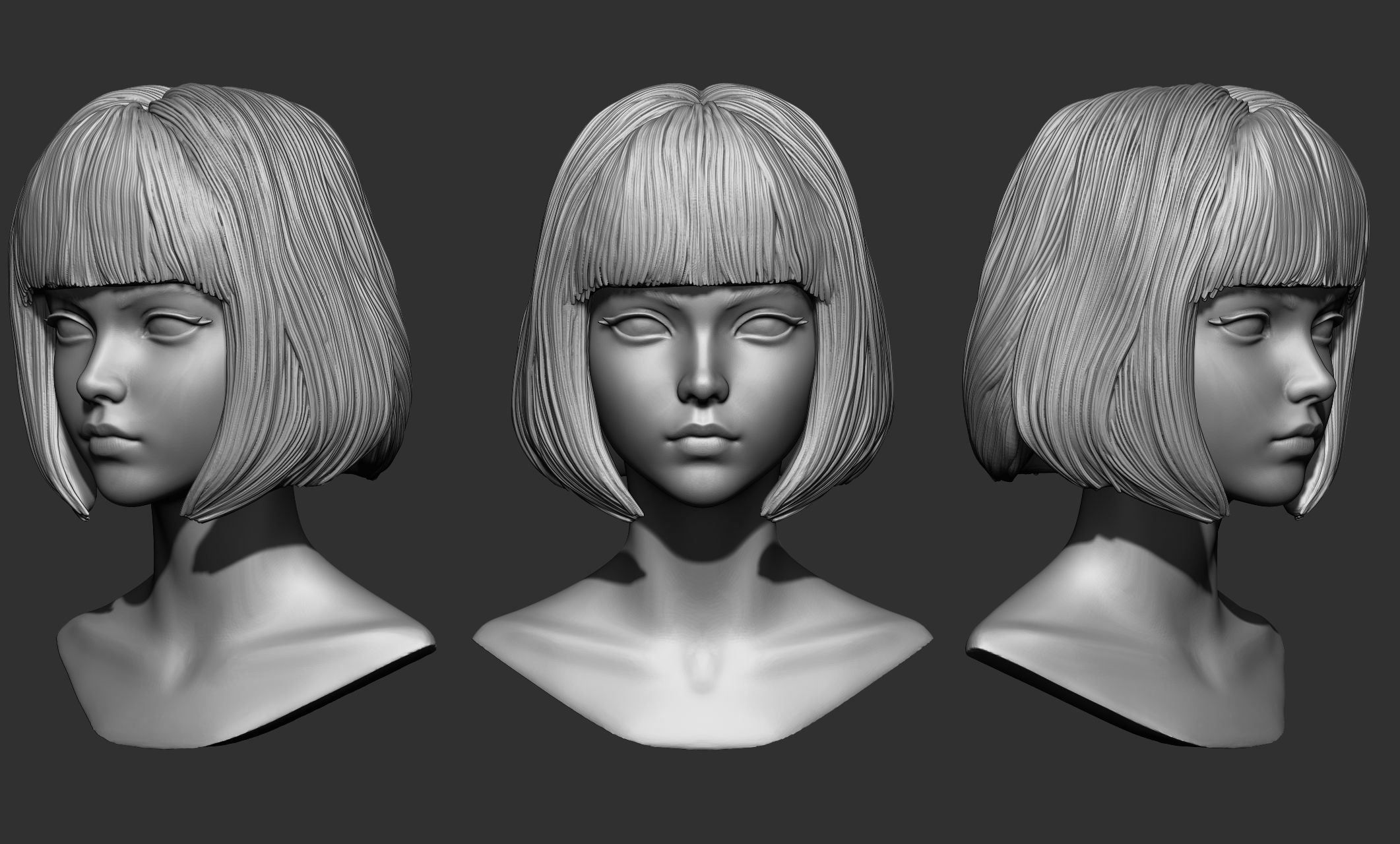 45 Female hair collection ZTL OBJ STL  3D model_40