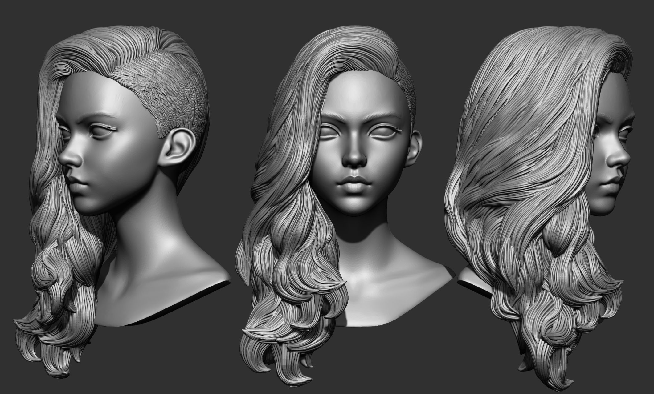 45 Female hair collection ZTL OBJ STL  3D model_15