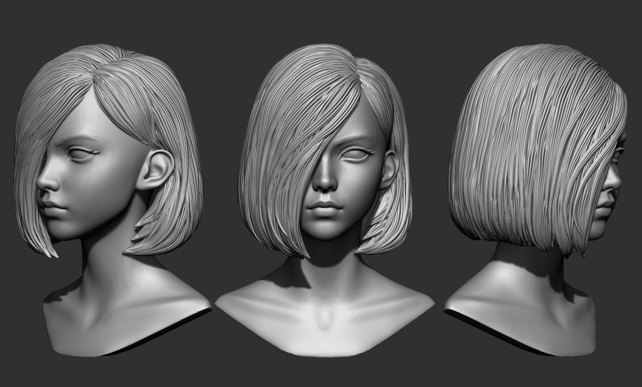 45 Female hair collection ZTL OBJ STL  3D model_36