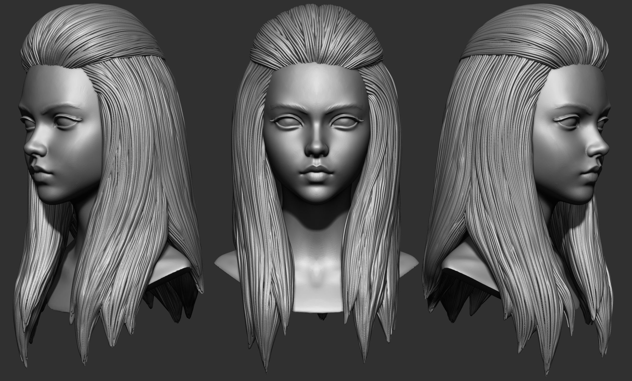 45 Female hair collection ZTL OBJ STL  3D model_2