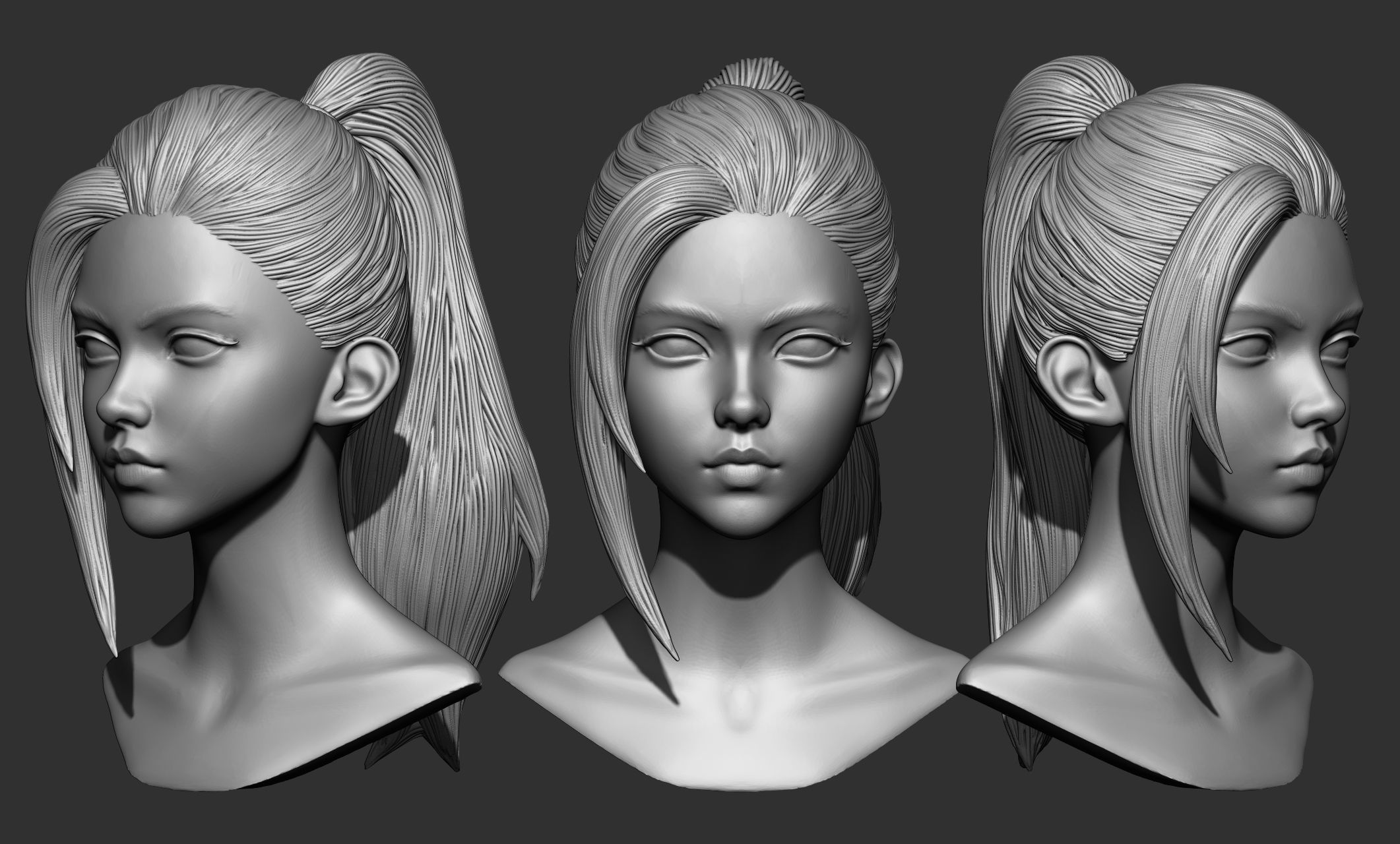 45 Female hair collection ZTL OBJ STL  3D model_35