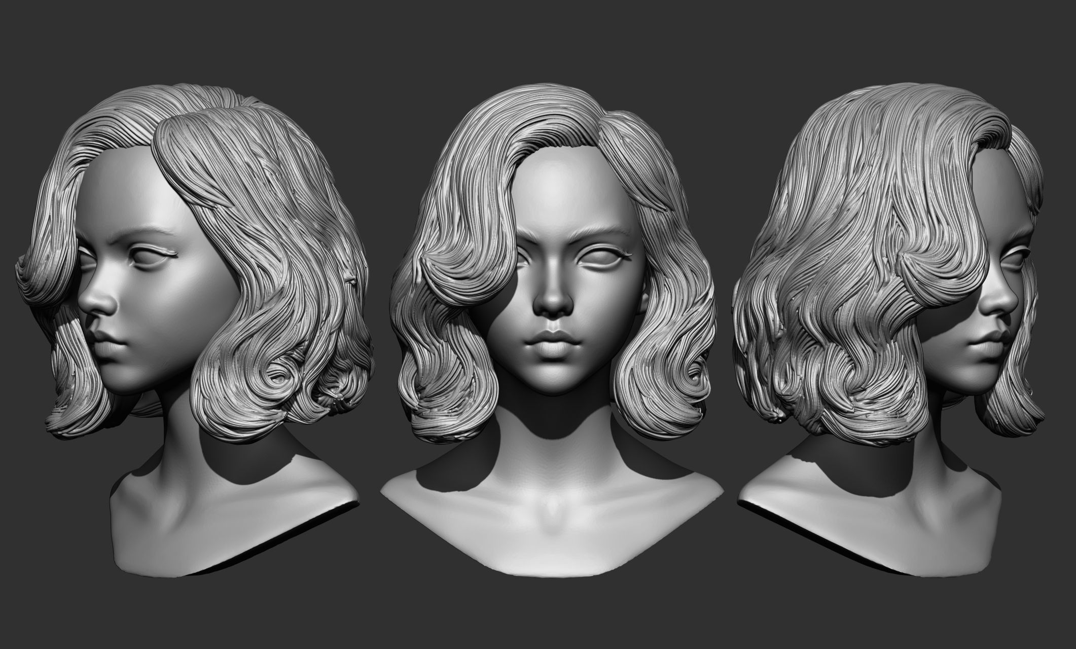 45 Female hair collection ZTL OBJ STL  3D model_6