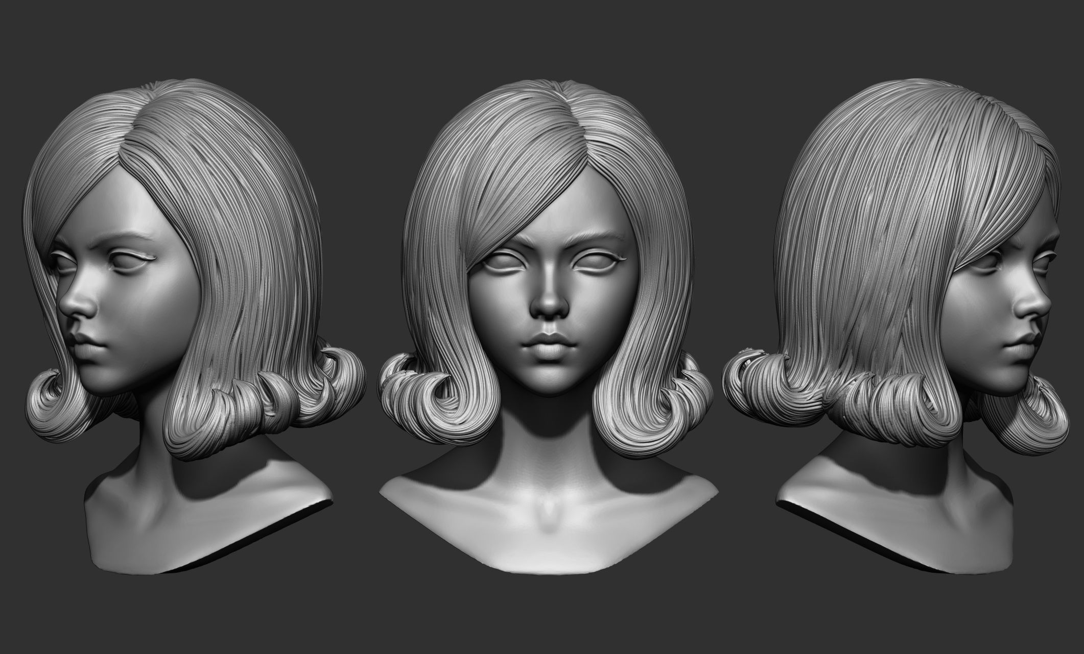 45 Female hair collection ZTL OBJ STL  3D model_14