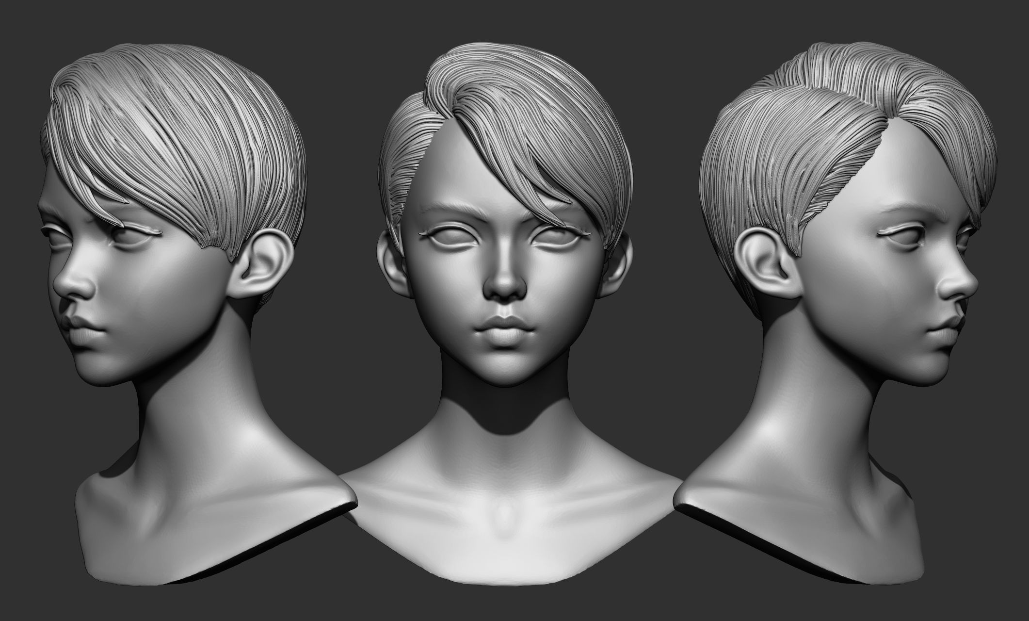 45 Female hair collection ZTL OBJ STL  3D model_34