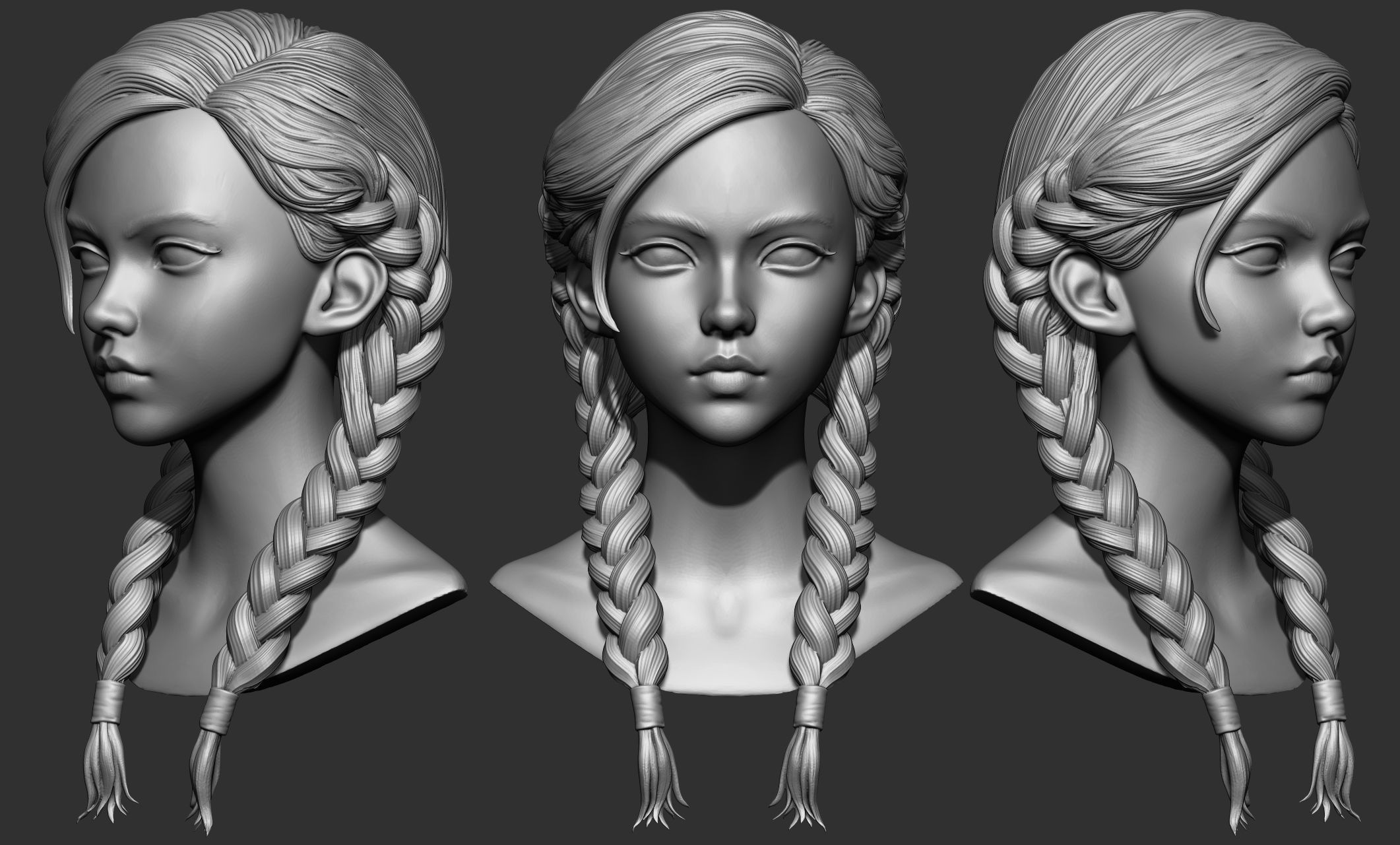 45 Female hair collection ZTL OBJ STL  3D model_23